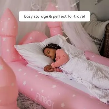 FUNBOY Kids Pink Castle Sleepover Travel Bed & Air Mattress. Perfect for Sleepovers. Includes Carrying Storage Bag, Twin