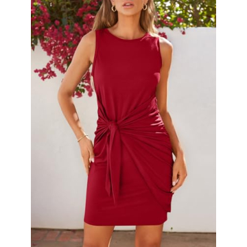 LILLUSORY Women Summer Tie Wrap Mini Dress in Trendy Colors