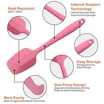 Silicone Spatulas Set, Rubber Spoon Spatula Heat Resistant Spoonula One Piece Design Seamless Spatula Non-Stick Scrapers Baking Mixing Tool (Pink)