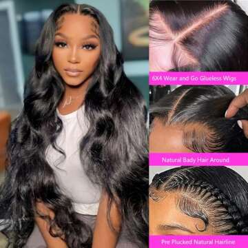 Anyweek 6x4 Wear and Go Glueless Wig 28inch Glueless Wigs Human Hair Pre Plucked Pre Cut HD Lace Closure Wigs Human Hair 180% Density Body Wave Lace Front Wig