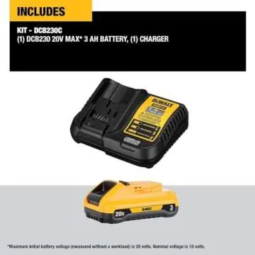 DEWALT 20V MAX Battery Pack with Charger, 3 Ah, Extra Long Run Time (DCB230C)