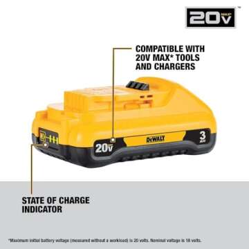DEWALT 20V MAX Battery Pack with Charger, 3 Ah, Extra Long Run Time (DCB230C)
