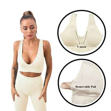 Workout Sets for Women, Seamless Crop Tops Leggings Matching 2 Pieces Outfits, Sexy Two Piece Yoga Workout Outfits (S, A-White)