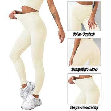 Workout Sets for Women, Seamless Crop Tops Leggings Matching 2 Pieces Outfits, Sexy Two Piece Yoga Workout Outfits (S, A-White)