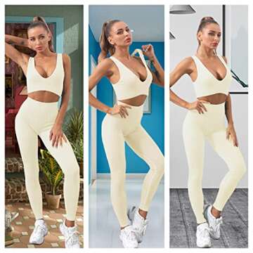 Workout Sets for Women, Seamless Crop Tops Leggings Matching 2 Pieces Outfits, Sexy Two Piece Yoga Workout Outfits (S, A-White)
