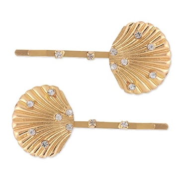 Elegant Gold Seashell Rhinestone Hair Clips for Women - Summer Beach Glam