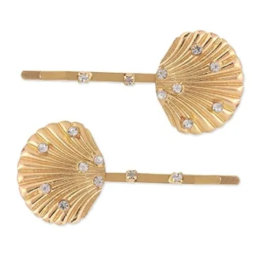 Elegant Gold Seashell Rhinestone Hair Clips for Women - Summer Beach Glam