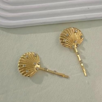 Gold Seashell Rhinestone Hair Clips Summer Beach Elegance