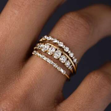 TOBENY Stackable Gold Rings for Women Non Tarnish Dainty 14K Gold Plated Stacking Cubic Zirconia Thu...