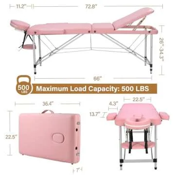 PrimeZone Portable Massage Table - Adjustable Pink Lash & Spa Bed for Professionals