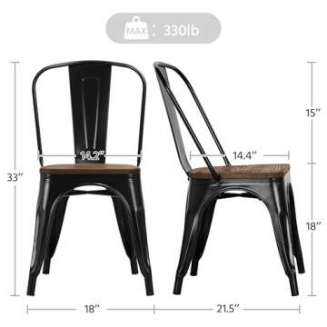 Yaheetech 18 Inch Classic Iron Metal Dining Chair with Wood Top/Seat Indoor-Outdoor Use Chic Dining Bistro Cafe Side Barstool Bar Chair Coffee Chair Set of 4 Black