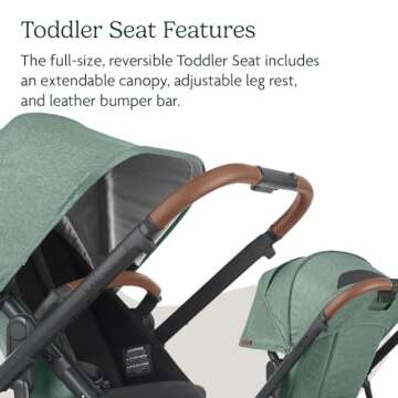 UPPAbaby Vista V2 Stroller/Convertible Single-to-Double System/Bassinet, Toddler Seat, Bug Shield, Rain Shield, and Storage Bag Included/Gwen (Green Mélange/Carbon Frame/Saddle Leather)
