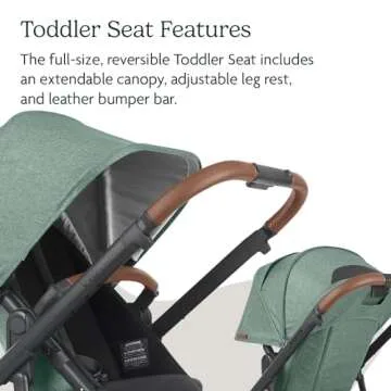 UPPAbaby Vista V2 Stroller/Convertible Single-to-Double System/Bassinet, Toddler Seat, Bug Shield, Rain Shield, and Storage Bag Included/Gwen (Green Mélange/Carbon Frame/Saddle Leather)
