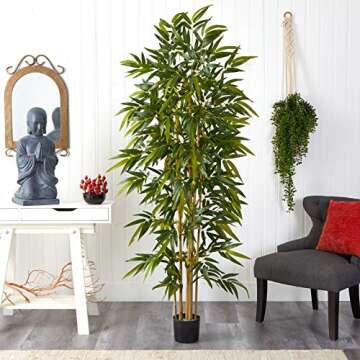 Nearly Natural 6FT Artificial Bamboo Tree for Indoor Home Décor, Fake Bamboo Floor Plant with Natur...