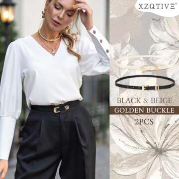 XZQTIVE 2 Pack Skinny Belt for Women - Elegant PU Leather Belts with Buckle