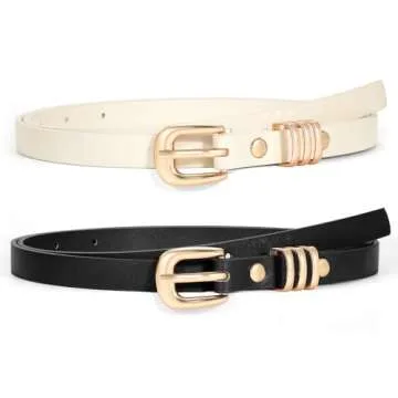 XZQTIVE Women’s Skinny Belt 2 Pack in PU Leather