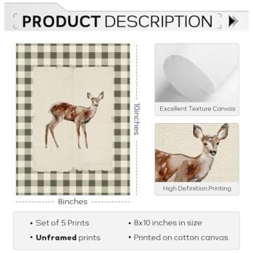 Vintage Nursery Wall Art Kids Canvas Poster Baby Boy Room Wall Decor Green Rabbit Wall Art Bunny Bir...