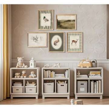 Vintage Nursery Wall Art Kids Canvas Poster Baby Boy Room Wall Decor Green Rabbit Wall Art Bunny Bird Prints Deer Picture Farmhouse Painting Nursery Artwork for Bedroom 8x10 Inch Unframed Set of 5