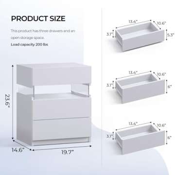 Elegant i-aplus Nightstands Set of 2 White LED Night Stand with 3 Drawers