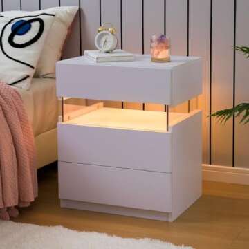 i-aplus LED Nightstands Set of 2 with Storage Drawers