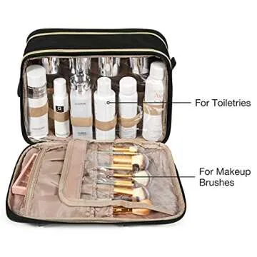 BAGSMART Large Toiletry Bag, Travel Makeup Organizer, Water-resistant Makeup Cosmetic Bag Door Room Essentials Travel Bag for Accessories, Shampoo, Full Sized Container, Toiletries (Black, Large)