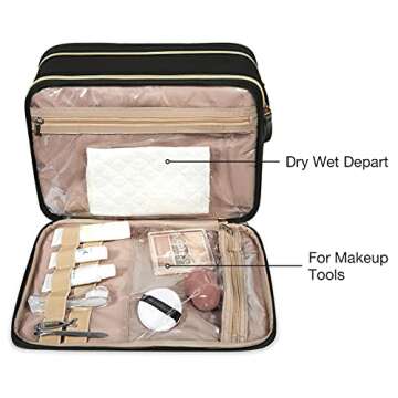 BAGSMART Large Toiletry Bag, Travel Makeup Organizer, Water-resistant Makeup Cosmetic Bag Door Room Essentials Travel Bag for Accessories, Shampoo, Full Sized Container, Toiletries (Black, Large)