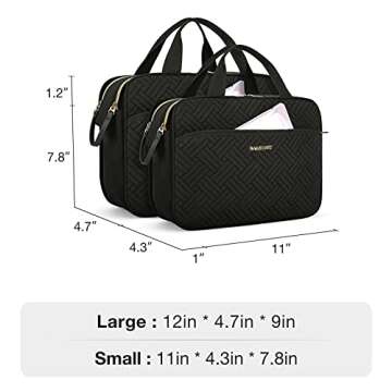 BAGSMART Large Toiletry Bag, Travel Makeup Organizer, Water-resistant Makeup Cosmetic Bag Door Room Essentials Travel Bag for Accessories, Shampoo, Full Sized Container, Toiletries (Black, Large)