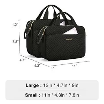 BAGSMART Large Toiletry Bag, Travel Makeup Organizer, Water-resistant Makeup Cosmetic Bag Door Room Essentials Travel Bag for Accessories, Shampoo, Full Sized Container, Toiletries (Black, Large)