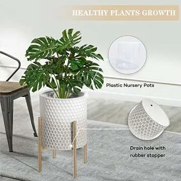 Oakrain Mid Century Planters for Indoor Plants, Set of 2, Modern Decorative Metal Pots for Living Room, Office, Garden or Balcony, Gray and White Gradient Planter with Stand, 8 inch&10 inch