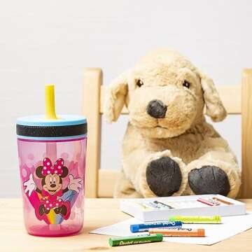 Zak Designs Disney Kelso Tumbler 15 oz Set (Minnie Mouse) Leak-Proof Screw-On Lid with Straw, Made o...
