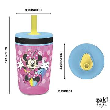 Zak Designs Disney Kelso Tumbler 15 oz Set (Minnie Mouse) Leak-Proof Screw-On Lid with Straw, Made of Durable Plastic and Silicone, Perfect Bundle for Toddlers, Kids