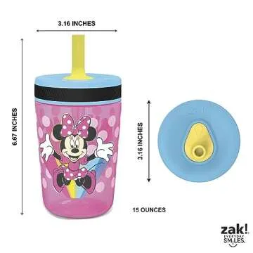 Zak Designs Disney Kelso Tumbler 15 oz Set (Minnie Mouse) Leak-Proof Screw-On Lid with Straw, Made of Durable Plastic and Silicone, Perfect Bundle for Toddlers, Kids