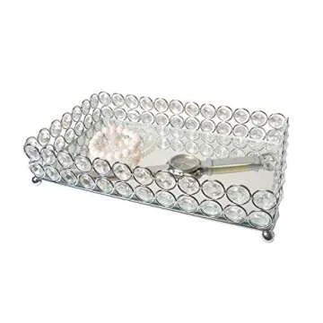 Elegant Designs HG1010-CHR Elipse Crystal Decorative Mirrored Jewelry or Makeup Cosmetic Perfume Vanity Organizer Tray, Chrome