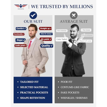 Hihawk Men's Slim Fit 3 Piece Suit with Tie - Light Pink