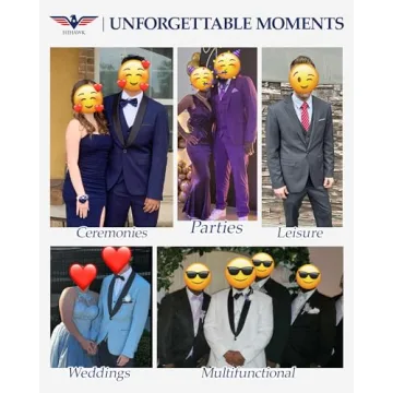 Hihawk Men's Slim Fit 3 Piece Suit with Tie - Light Pink