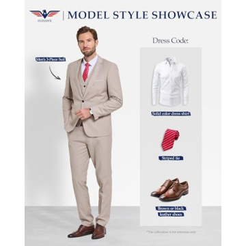 Hihawk Men's Slim Fit 3 Piece Suit with Tie - Light Pink