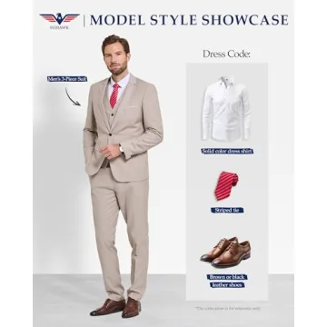 Hihawk Men's Slim Fit 3 Piece Suit with Tie - Light Pink