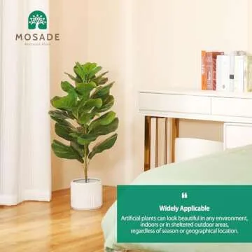 MOSADE Artificial Fiddle Leaf Fig Tree 37" Fake Potted Ficus Lyrata Plant with Handmade Seagrass Basket, Perfect Faux Plants Home Décor for Indoor Outdoor Office Porch Balcony Bedroom Bathroom Gift