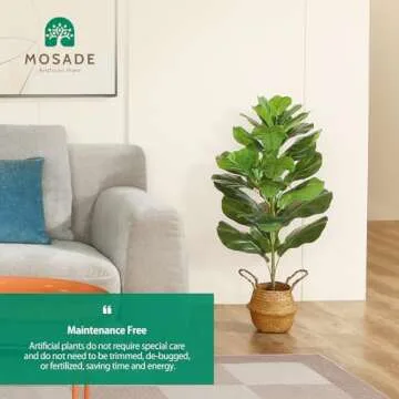MOSADE Artificial Fiddle Leaf Fig Tree 37" Fake Potted Ficus Lyrata Plant with Handmade Seagrass Basket, Perfect Faux Plants Home Décor for Indoor Outdoor Office Porch Balcony Bedroom Bathroom Gift