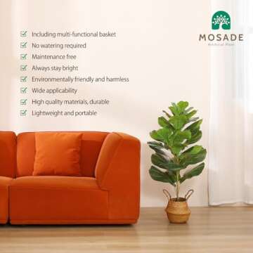 MOSADE Artificial Fiddle Leaf Fig Tree 37" Fake Potted Ficus Lyrata Plant with Handmade Seagrass Basket, Perfect Faux Plants Home Décor for Indoor Outdoor Office Porch Balcony Bedroom Bathroom Gift