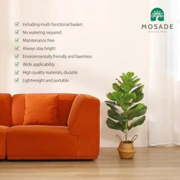 MOSADE Artificial Fiddle Leaf Fig Tree 37" Fake Potted Ficus Lyrata Plant with Handmade Seagrass Basket, Perfect Faux Plants Home Décor for Indoor Outdoor Office Porch Balcony Bedroom Bathroom Gift