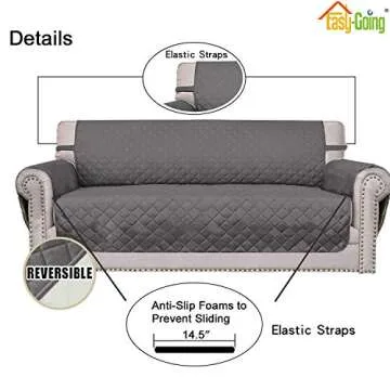 Easy-Going Reversible Oversized Couch Cover for 3 Cushion Couch Sofa Cover for Dogs Water Resistant Furniture Protector Cover with Foam Sticks for Pet (Oversized Sofa, Gray/Ivory)