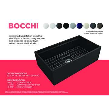 BOCCHI Contempo Workstation Apron Front Step Rim Fireclay 33 in. Single Bowl Kitchen Sink with Accessories in Matte Black