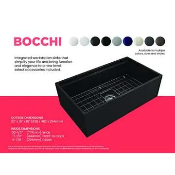 BOCCHI Contempo Workstation Apron Front Step Rim Fireclay 33 in. Single Bowl Kitchen Sink with Accessories in Matte Black