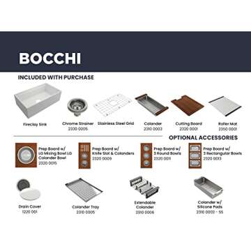 BOCCHI Contempo Workstation Apron Front Step Rim Fireclay 33 in. Single Bowl Kitchen Sink with Accessories in Matte Black