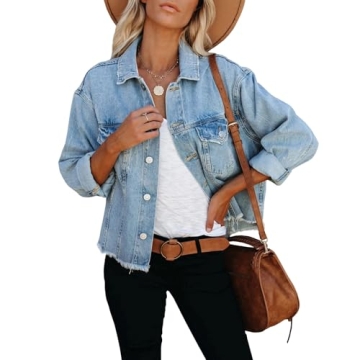 Stylish LONGBIDA Women's Cropped Jean Jacket with Pockets