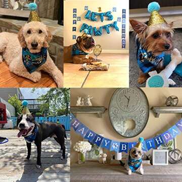 ADOGGYGO Dog Birthday Boy Bandana - Dog 1st Birthday Party Supplies - Dog 1st Birthday Hat Scarf Hap...