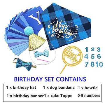ADOGGYGO Dog Birthday Boy Bandana - Dog 1st Birthday Party Supplies - Dog 1st Birthday Hat Scarf Happy Birthday Banner Dog Boy First Birthday Outfit for Small Medium Dogs Pets (Small&Medium, Blue)