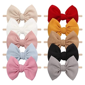 YanJie 4.5'' Nylon Bow Headbands for Baby Girls - Handmade Tied Bows Hair Accessories for Infants an...