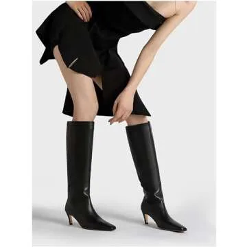 Modatope Womens Tall Black Boots Kitten Heel Knee High Boots Square Toe Long Boots for Women Size 9